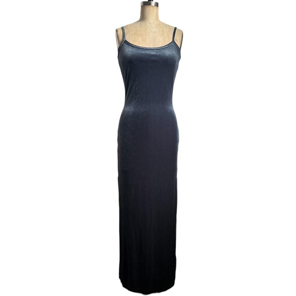 Vintage cool gray silver velvet maxi dress with spaghetti straps size S